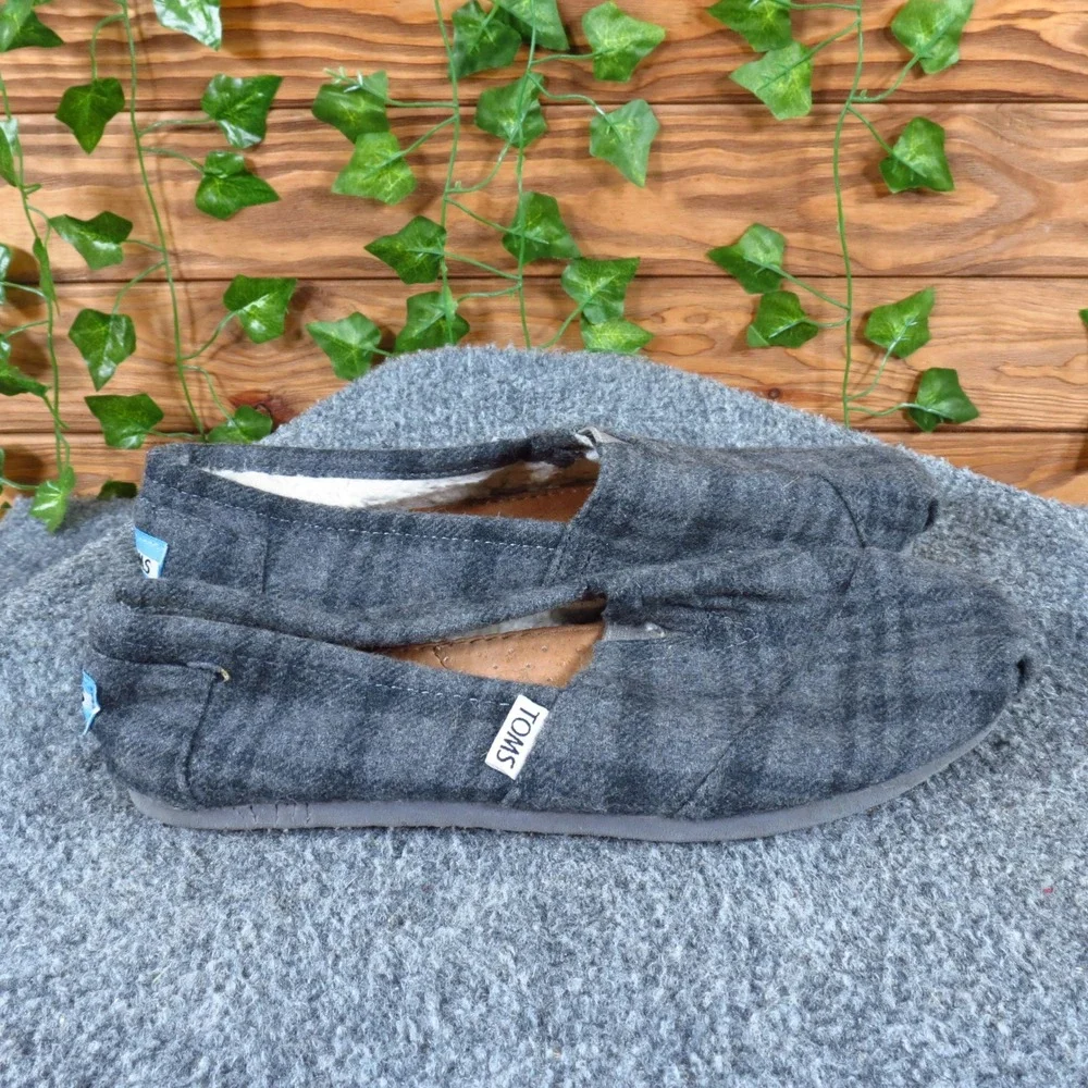 TOMS Classic Plaid Wool Women Flat Loafer Size 6.5 Casual Slip On Gray Alpargata